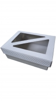 Dárková krabička s průhledem trojúhelníky – bílá (190x145x70 mm)
