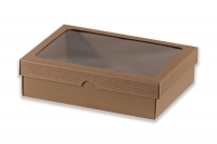Dárková krabička s průhledem obdélník – hnědá (250x190x70 mm)