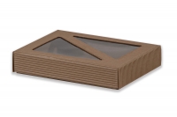 Dárková krabička s průhledem trojúhelníky – hnědá (190x145x35 mm)
