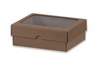 Dárková krabička s průhledem obdélník – hnědá (190x145x70 mm)