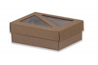 Dárková krabička s průhledem trojúhelníky – hnědá (190x145x70 mm)