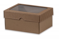 Dárková krabička s průhledem obdélník – hnědá (190x145x100 mm)