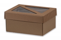 Dárková krabička s průhledem trojúhelníky – hnědá (190x145x100 mm)