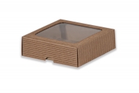 Dárková krabička s průhledem obdélník - hnědá (120x120x35 mm)