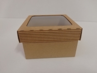 Dárková krabička s průhledem obdélník - hnědá (135x130x80 mm)