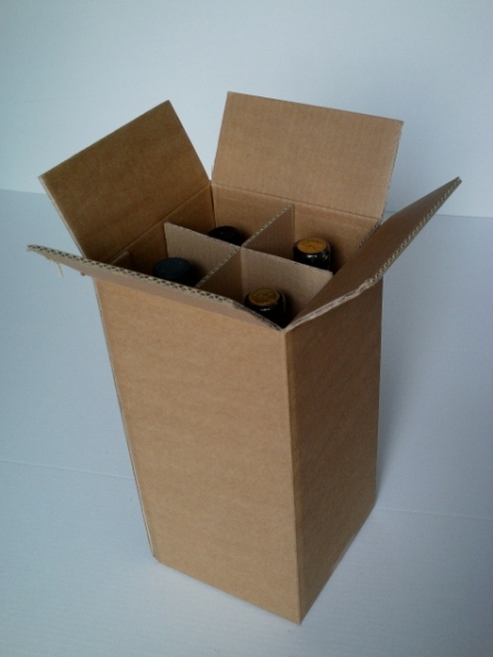 Přepravní krabice na víno, 4 láhve - hnědá