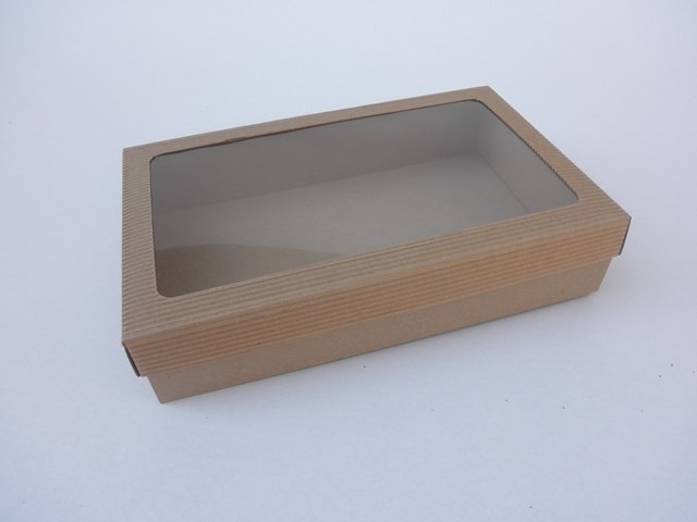 Dárková krabička s průhledem - hnědá (290x180x60 mm)