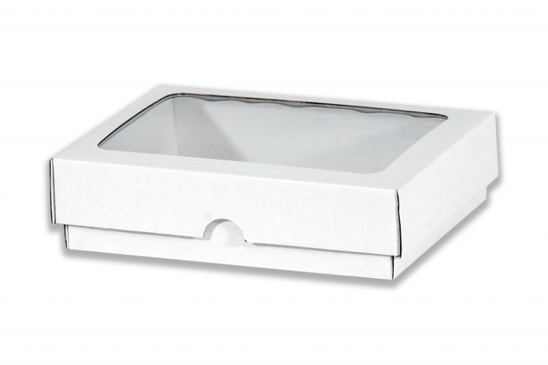 Krabice dno + víko s průhledem obdélník - bílá (190x145x50 mm)