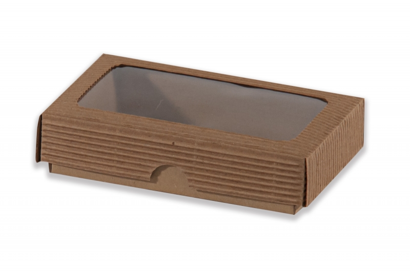 Dárková krabička s průhledem obdélník - hnědá (150x100x35 mm)