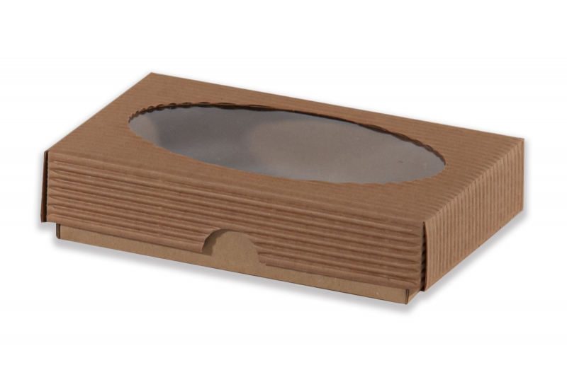 Dárková krabička s průhledem ovál – hnědá (150x100x35 mm)