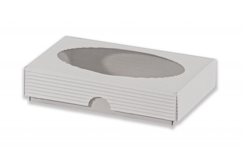 Dárková krabička s průhledem ovál – bílá 150x100x35 mm)