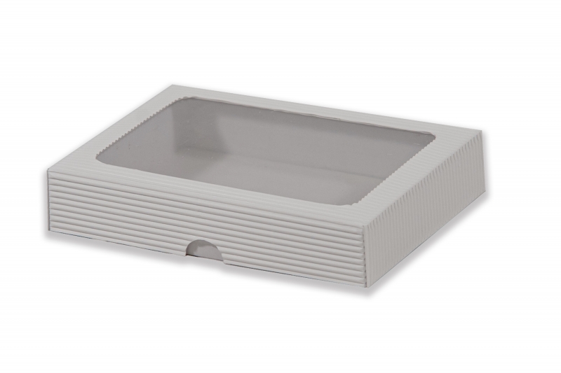 Dárková krabička s průhledem obdélník - bílá (190x145x35 mm)