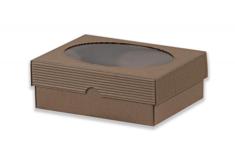 Dárková krabička s průhledem ovál – hnědá (190x145x70 mm)
