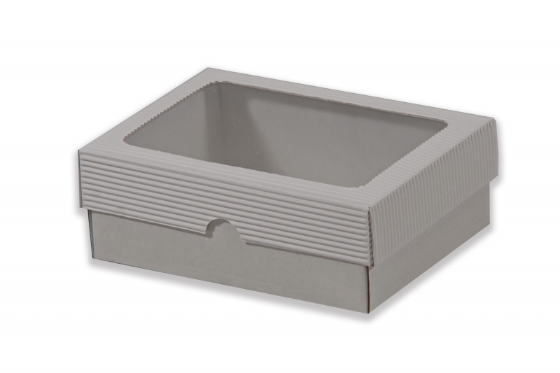 Dárková krabička s průhledem obdélník – bílá (190x145x70 mm)