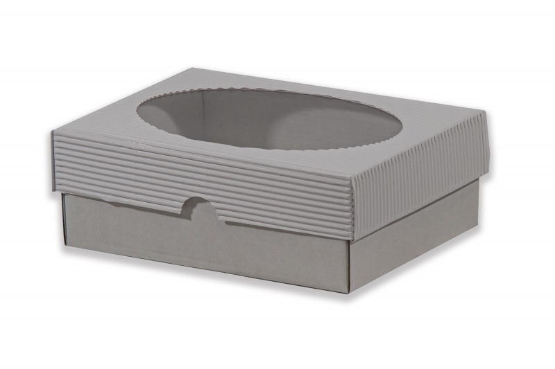 Dárková krabička s průhledem ovál – bílá (190x145x70 mm)