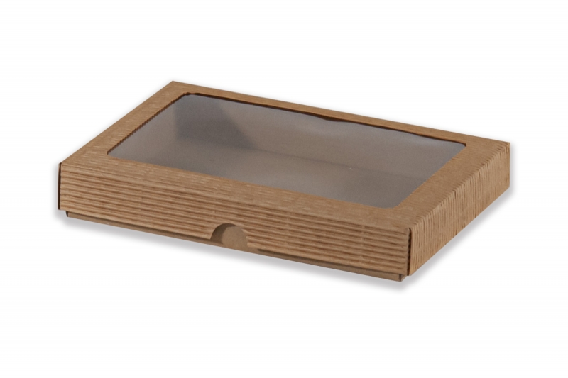 Dárková krabička s průhledem obdélník – hnědá (220x170x35 mm)