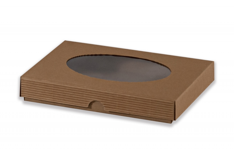 Dárková krabička s průhledem ovál – hnědá (220x170x35 mm)