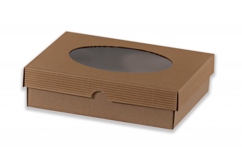 Dárková krabička s průhledem ovál – hnědá (220x170x60 mm)