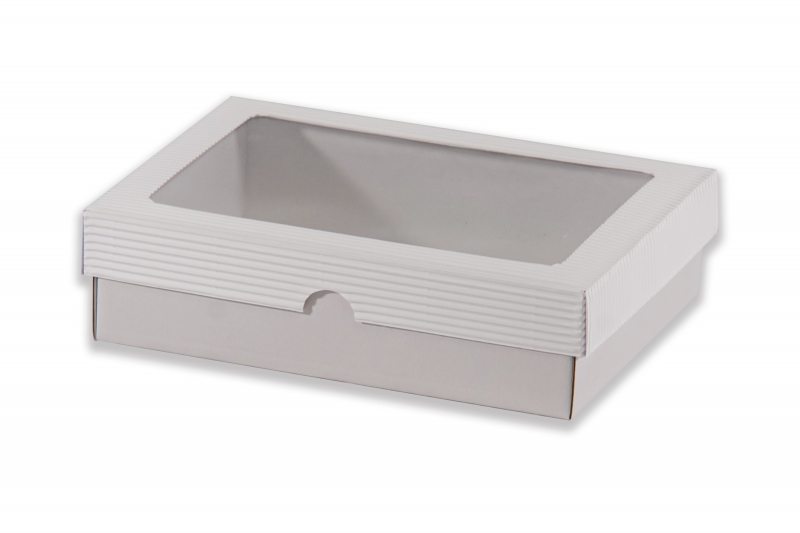 Dárková krabička s průhledem obdélník – bílá (220x170x60 mm)