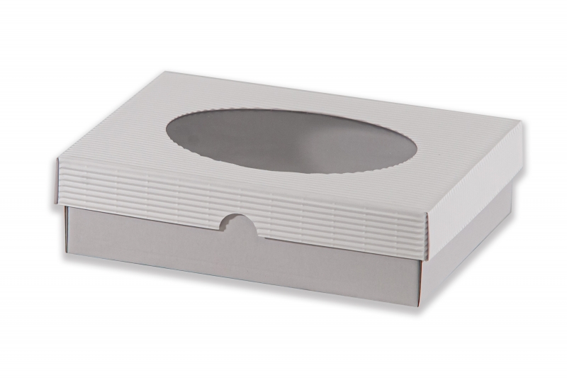 Dárková krabička s průhledem ovál – bílá (220x170x60 mm)
