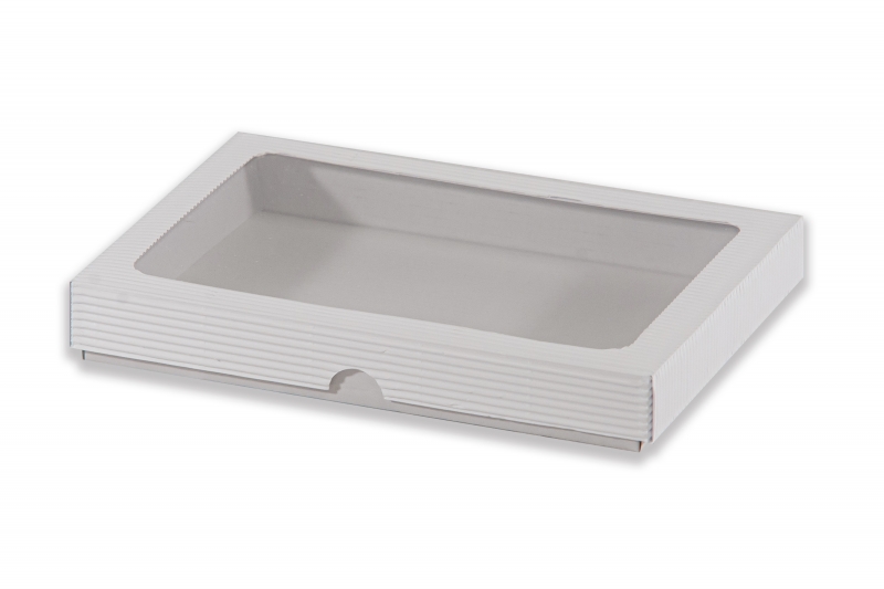 Dárková krabička s průhledem obdélník – bílá (250x190x35 mm)
