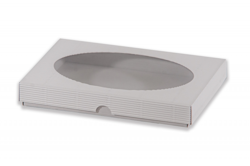 Dárková krabička s průhledem ovál – bílá (250x190x35 mm)