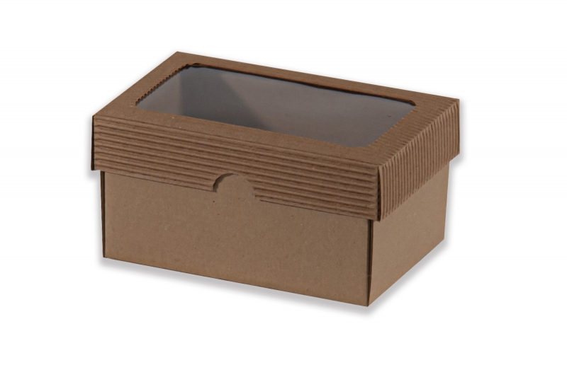 Dárková krabička s průhledem obdélník - hnědá (150x100x80 mm)