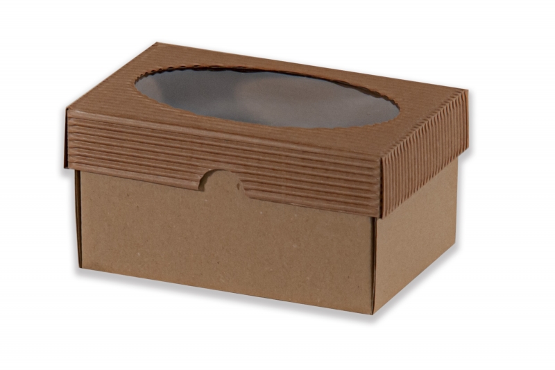 Dárková krabička s průhledem ovál – hnědá (150x100x80 mm)