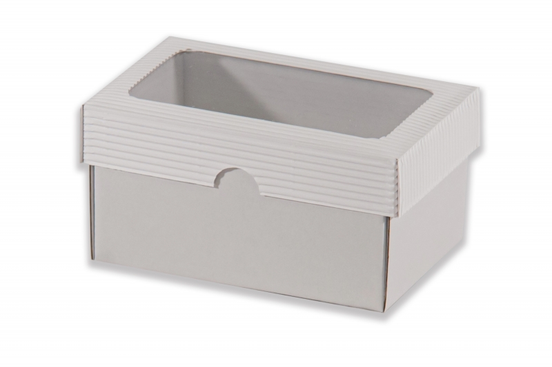 Dárková krabička s průhledem obdélník - bílá (150x100x80 mm)