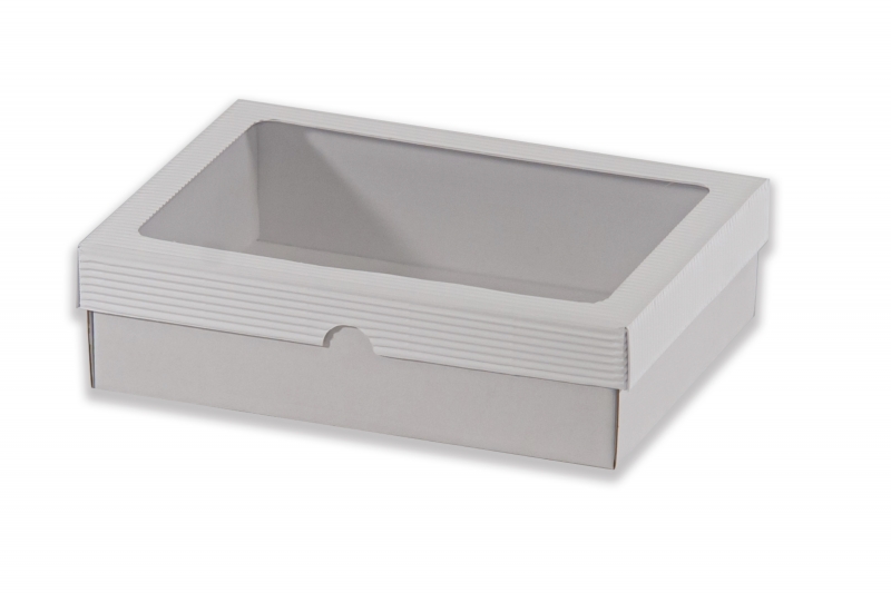 Dárková krabička s průhledem obdélník – bílá (250x190x70 mm)