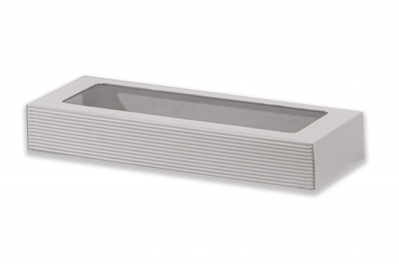 Dárková krabička s průhledem obdélník - bílá (320x115x50 mm)