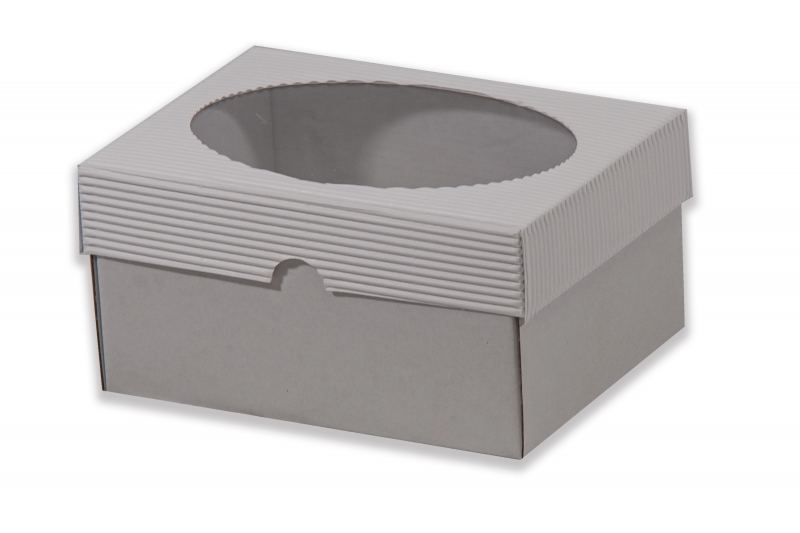 Dárková krabička s průhledem ovál – bílá (190x145x100 mm)