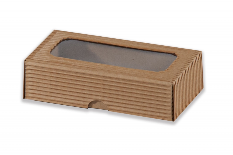 Dárková krabička s průhledem obdélník - hnědá (120x70x35 mm)