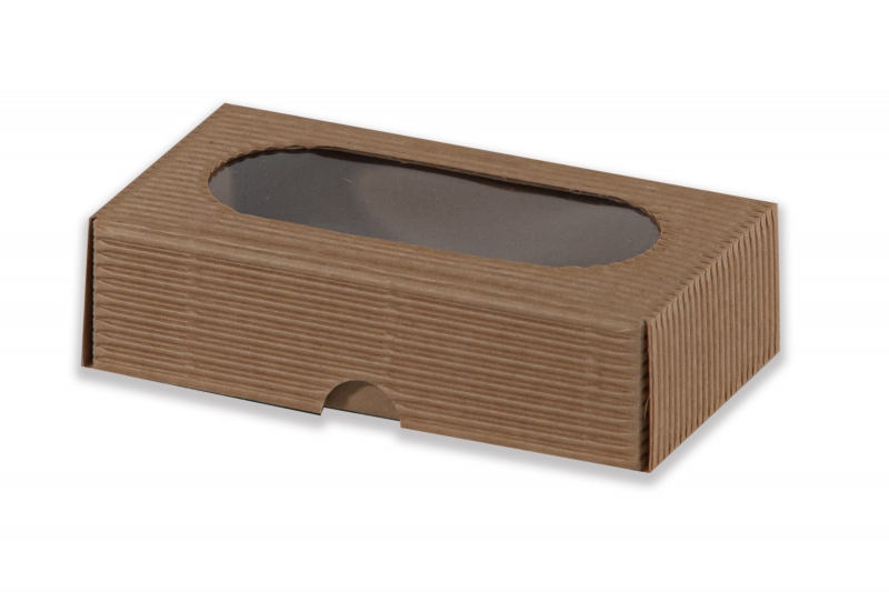 Dárková krabička s průhledem ovál – hnědá (120x70x35 mm)