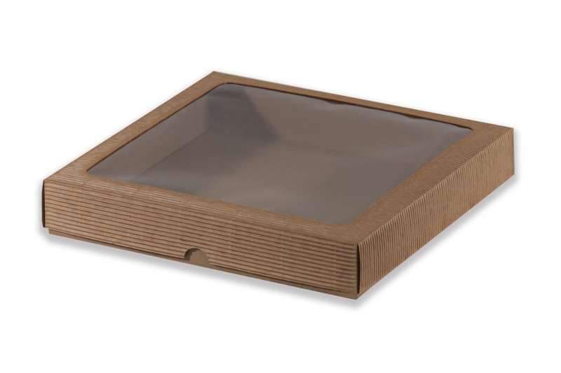 Dárková krabička s průhledem – hnědá (300x300x50 mm)