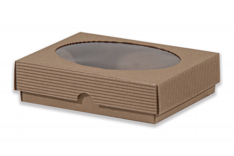 Dárková krabička s průhledem ovál – hnědá (190x145x50 mm)