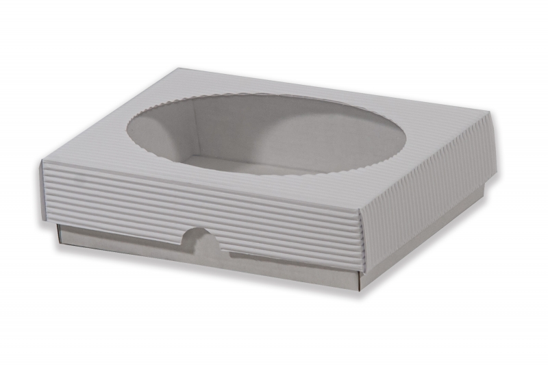 Dárková krabička s průhledem ovál – bílá (190x145x50 mm)
