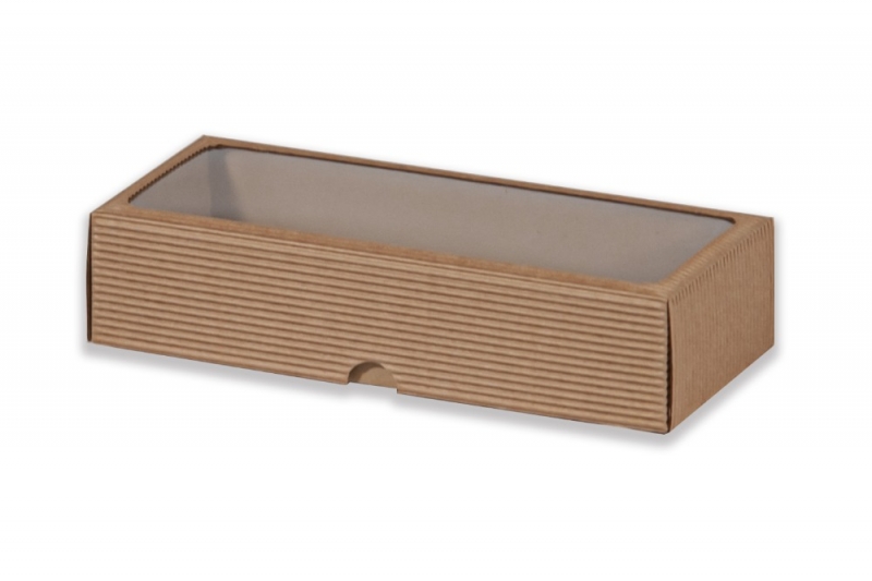 Dárková krabička s průhledem obdélník – hnědá (270x105x60 mm)