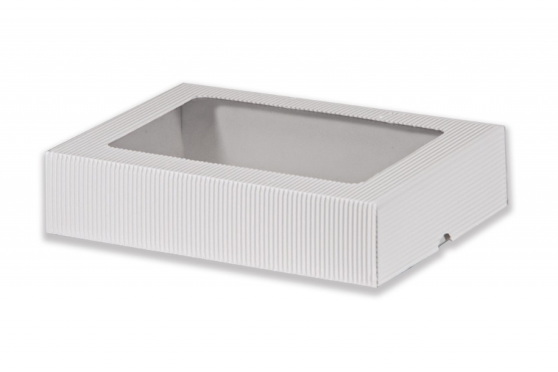 Dárková krabička s průhledem obdélník - bílá (270x180x60 mm)