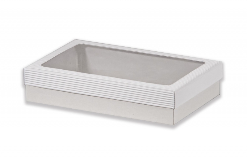 Dárková krabička s průhledem obdélník - bílá (290x180x60 mm)