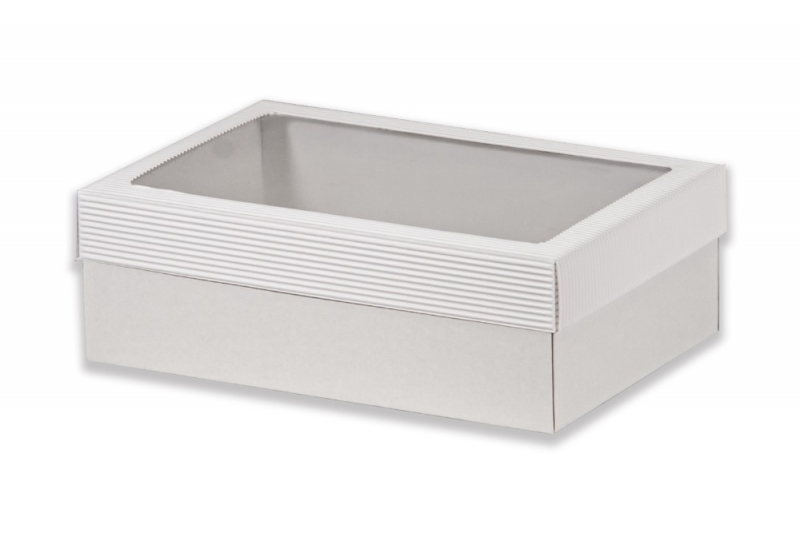 Dárková krabička s průhledem obdélník - bílá (300x200x100 mm)