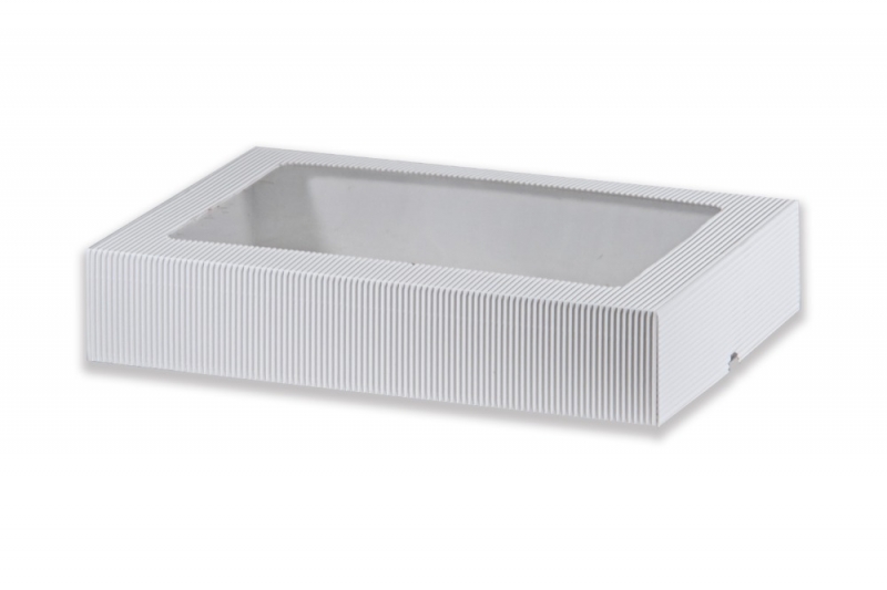 Dárková krabička s průhledem obdélník - bílá (370x240x70 mm)