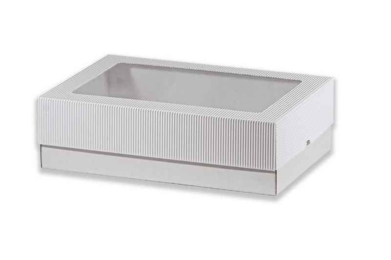 Dárková krabička s průhledem obdélník - bílá (370x240x110 mm)