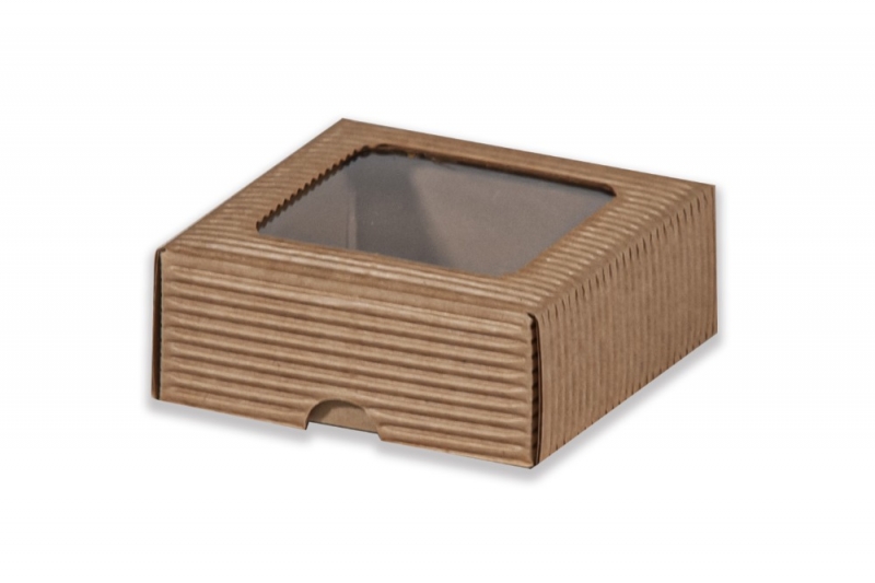 Dárková krabička s průhledem obdélník - hnědá (90x90x35 mm)