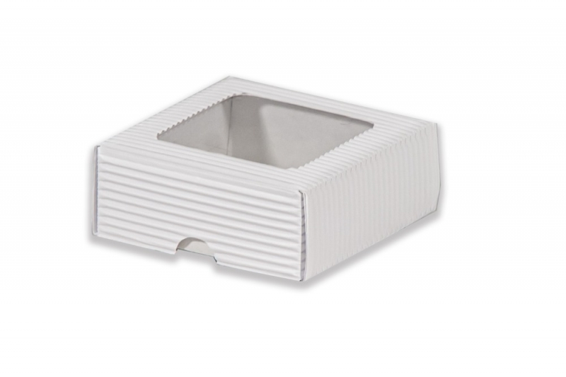 Dárková krabička s průhledem obdélník - bílá (90x90x35 mm)