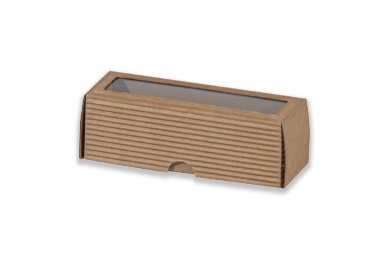 Dárková krabička s průhledem obdélník - hnědá (140x45x45 mm)