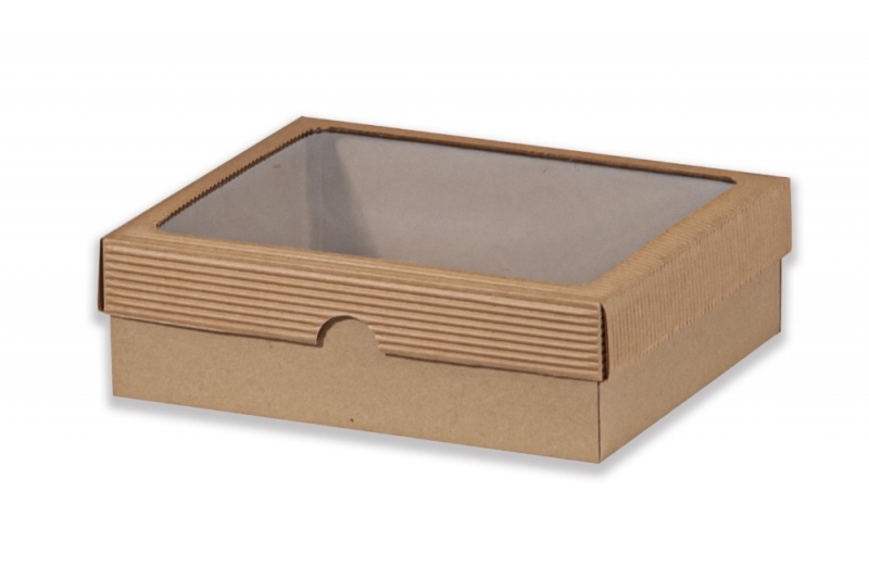 Dárková krabička s průhledem obdélník – hnědá (230x190x70 mm)