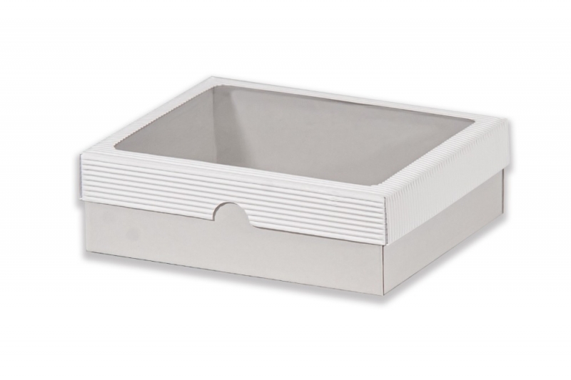 Dárková krabička s průhledem obdélník – bílá (230x190x70 mm)