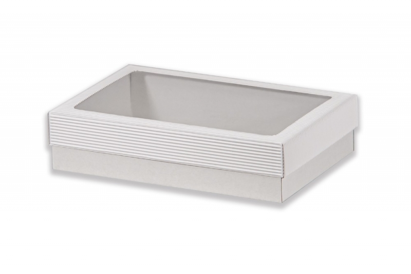 Dárková krabička s průhledem obdélník - bílá (300x200x70 mm)