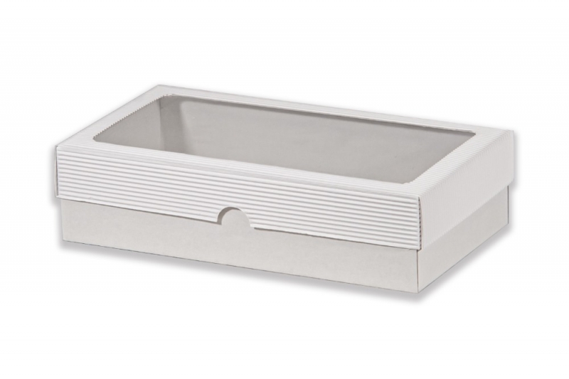 Dárková krabička s průhledem obdélník - bílá (320x170x80 mm)